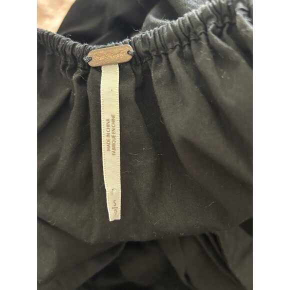 Free People Black Midi Dress Button Front Sweetheart Bodice Tie Back Fit & Flare - Picture 13 of 14